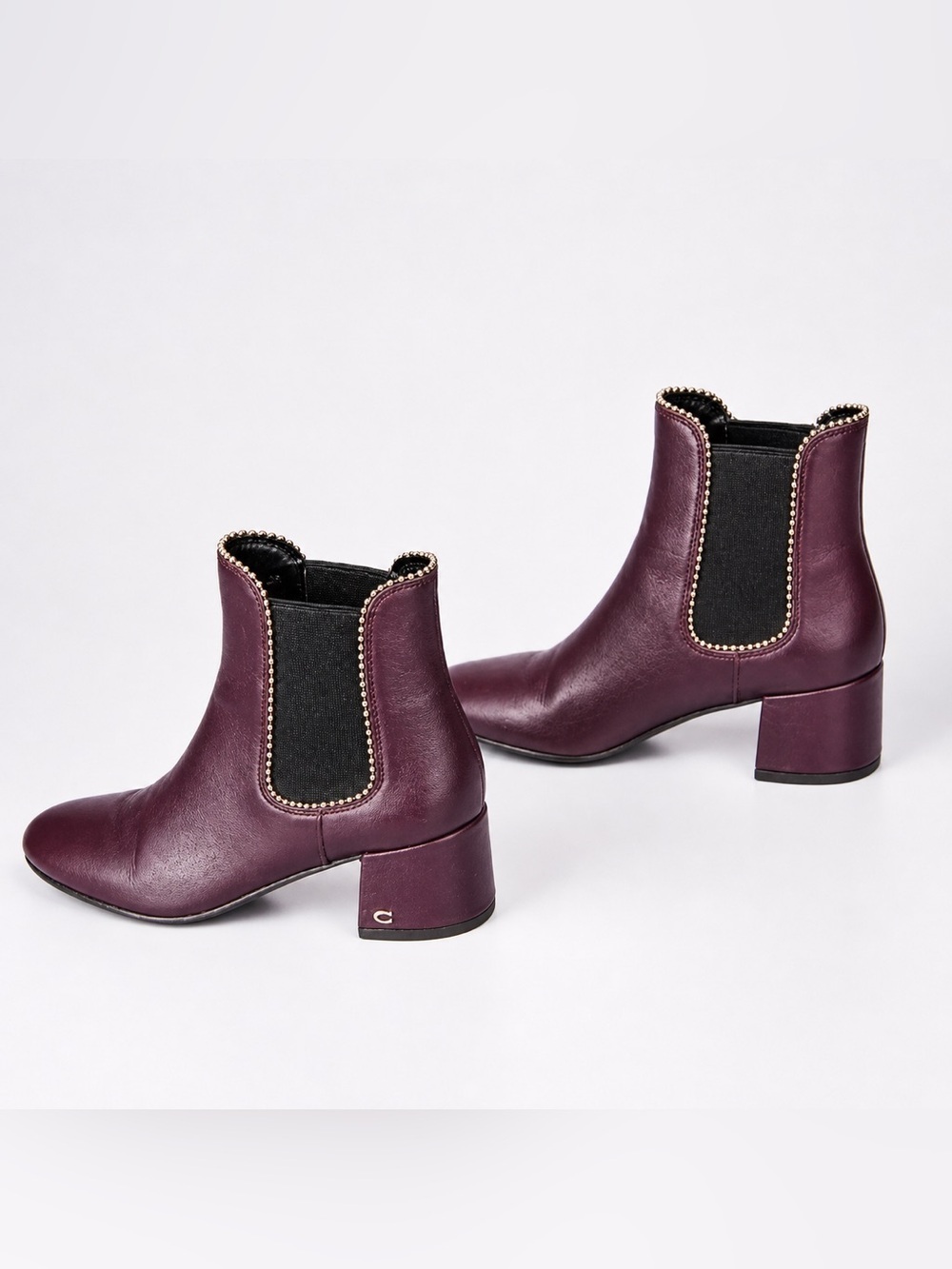 Coach Torri leather ankle leather boots burgundy with gold tone studs size 36,5 - Picture 6 of 9